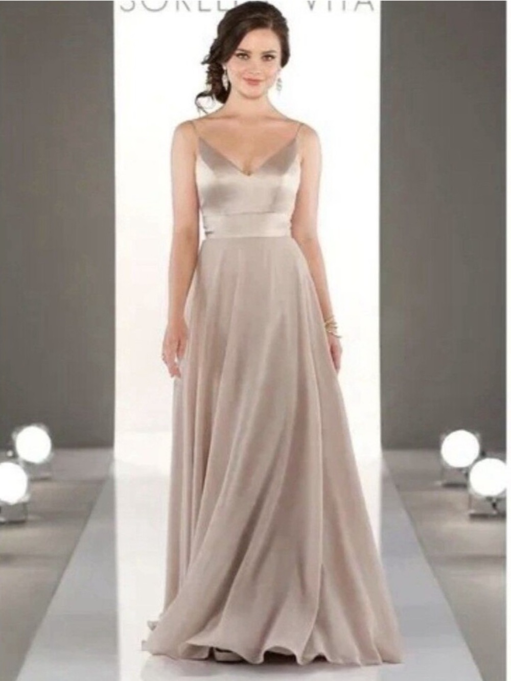 Sorella Vita V-Neck Floor-Length Satin & Chiffon Dress Size 8
